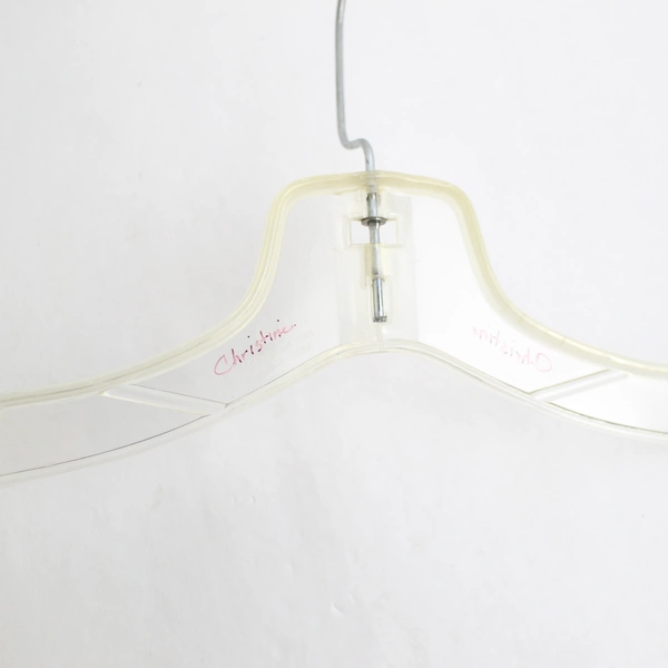 Lot of 10 Clear Plastic Flat Clothes Hangers with Clothes Indents and Wire Hooks