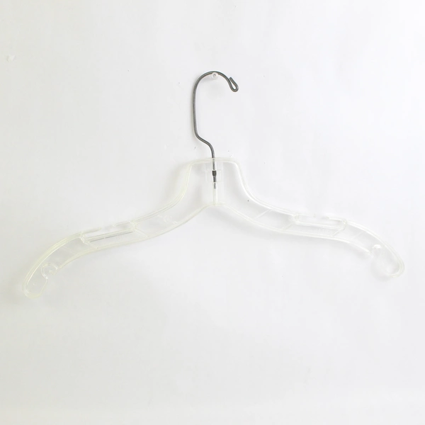 Lot of 10 Clear Plastic Flat Clothes Hangers with Clothes Indents and Wire Hooks