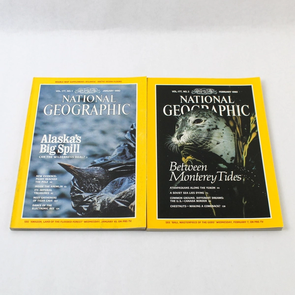 Lot of 2 Vintage 1990 National Geographic Magazines - January & February