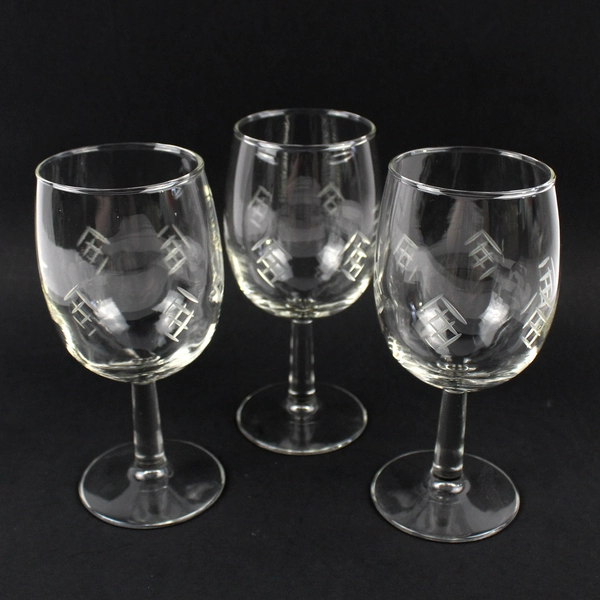 Set of 3 Vintage Javit Rain Pattern Etched Glass Water Goblets