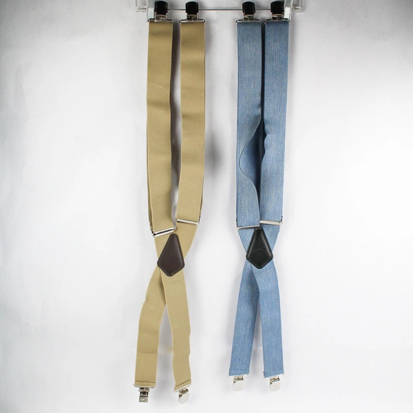 Lot of 2 SuspenderStore Men's Blue and Beige 54" Pin Clip Suspenders