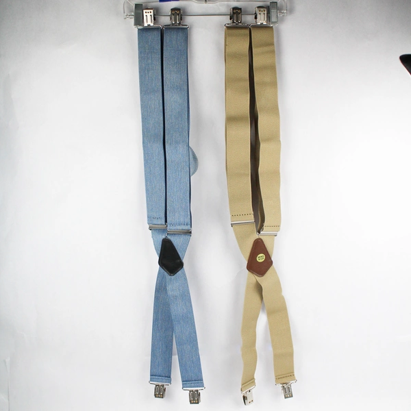 Lot of 2 SuspenderStore Men's Blue and Beige 54" Pin Clip Suspenders