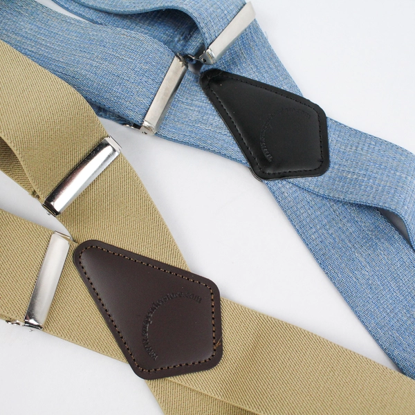 Lot of 2 SuspenderStore Men's Blue and Beige 54" Pin Clip Suspenders