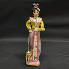 Vintage 15.5 Inch Asian Geisha Doll With Stand And Plastic Terrarium Case