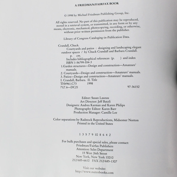 Courtyards & Patios by Crandall Hardcover Book 1998 - Outdoor Design Ideas