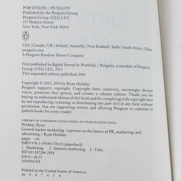 Growth Hacker Marketing by Ryan Holiday 2014 Paperback - Good Condition