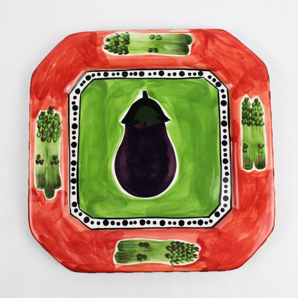 2000 CBK Ltd S. Purifog Hand-Painted Eggplant Asparagus Plate 10.5"