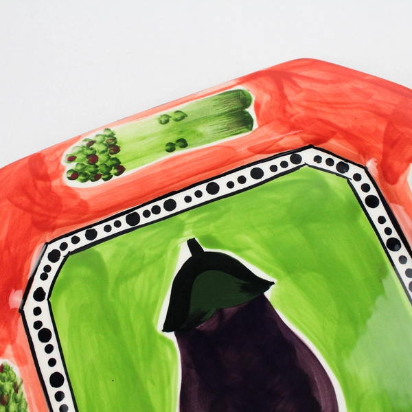 2000 CBK Ltd S. Purifog Hand-Painted Eggplant Asparagus Plate 10.5"