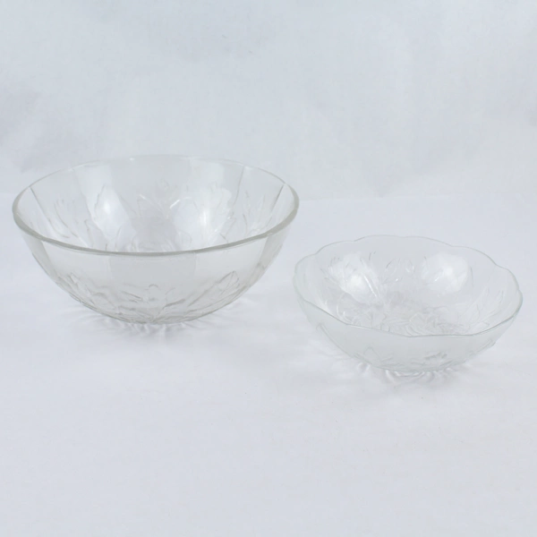 Lot of 2 Vintage Indonesia Pasari Glass Rose Bowls Scalloped & Straight