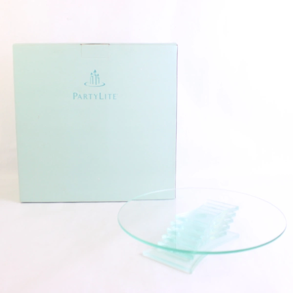 Partylite Stratus 3 Wick Blue Tinted Glass Candle Holder Art Deco Large P7725