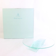 Partylite Stratus 3 Wick Blue Tinted Glass Candle Holder Art Deco Large P7725