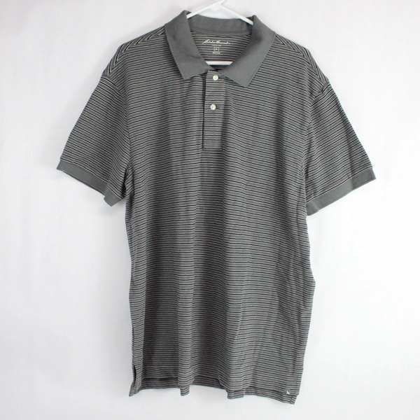 Eddie Bauer Men's Gray Striped Short Sleeve Button Up Polo Size XL 100% Cotton