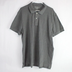 Eddie Bauer Men's Gray Striped Short Sleeve Button Up Polo Size XL 100% Cotton