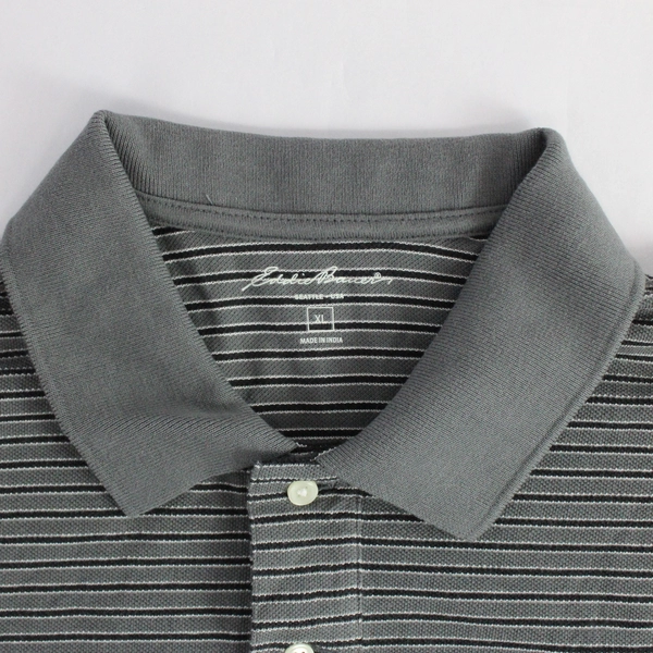 Eddie Bauer Men's Gray Striped Short Sleeve Button Up Polo Size XL 100% Cotton