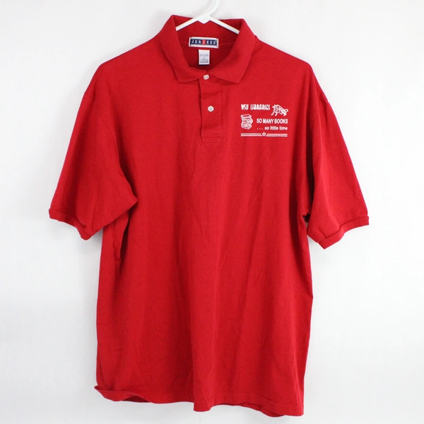 Jerzees Men's Red Short Sleeve Polo for WSU Library Employees Size Large