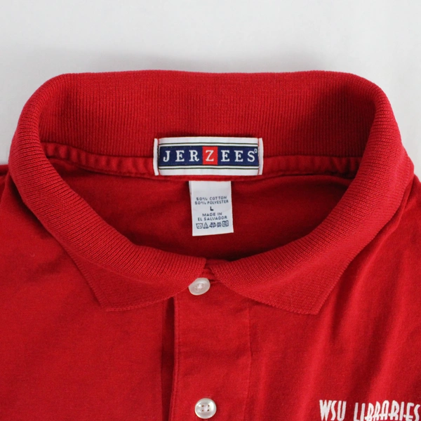 Jerzees Men's Red Short Sleeve Polo for WSU Library Employees Size Large
