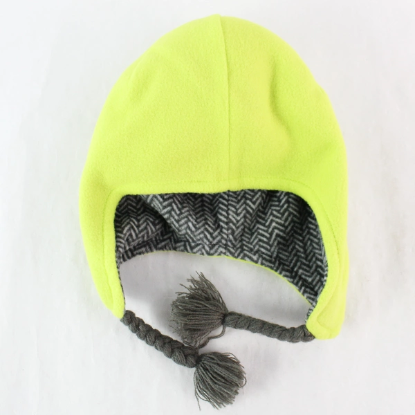 Cat & Jack Kids Gray Neon Green Hat with Ear Flaps & Puffball NWT OSFM