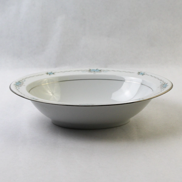 Vintage Style House Fine China Casserole Dish Blue Flower Rim 11" Oval