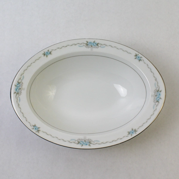 Vintage Style House Fine China Casserole Dish Blue Flower Rim 11" Oval