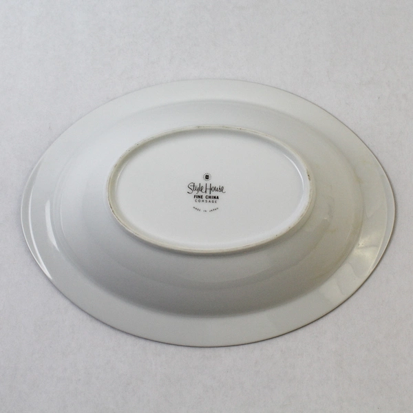 Vintage Style House Fine China Casserole Dish Blue Flower Rim 11" Oval