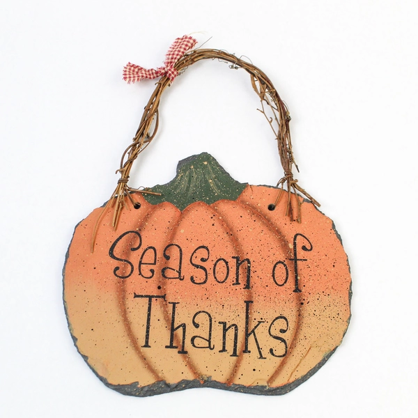 Thanksgiving Stone Pumpkin Hanging Sign - Season of Thanks Decor
