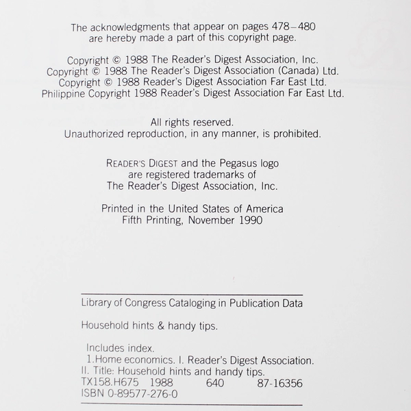 Vintage Reader's Digest Household Hints & Handy Tips Hardcover 1988 Edition