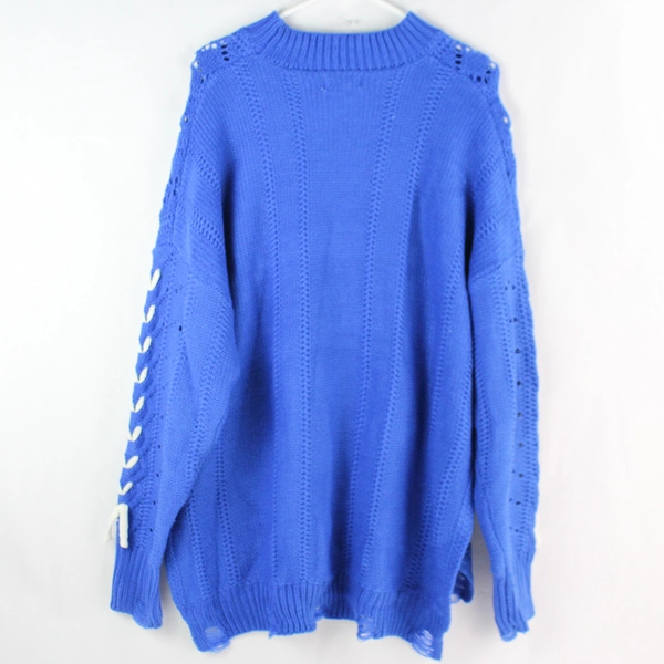 ModX Women's Blue Crochet Pullover Sweater 1X with White Lacing - Pre-Owned