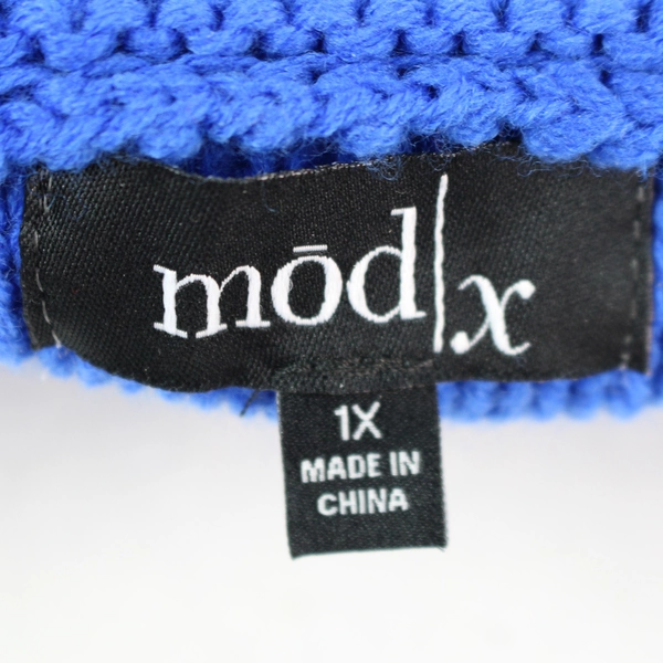 ModX Women's Blue Crochet Pullover Sweater 1X with White Lacing - Pre-Owned