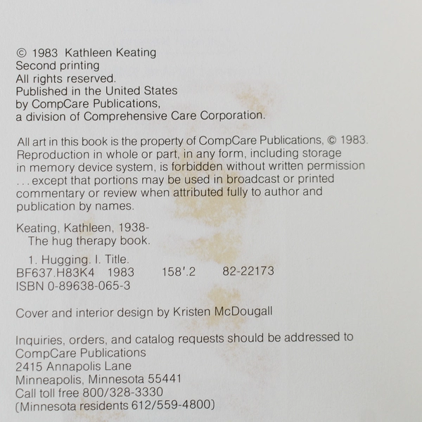 The Hug Therapy Book by Kathleen Keating 1983 Paperback - Soothing Touch Guide