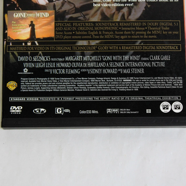 Gone With The Wind 1939 DVD Clark Gable Vivian Leigh Turner Entertainment 1999
