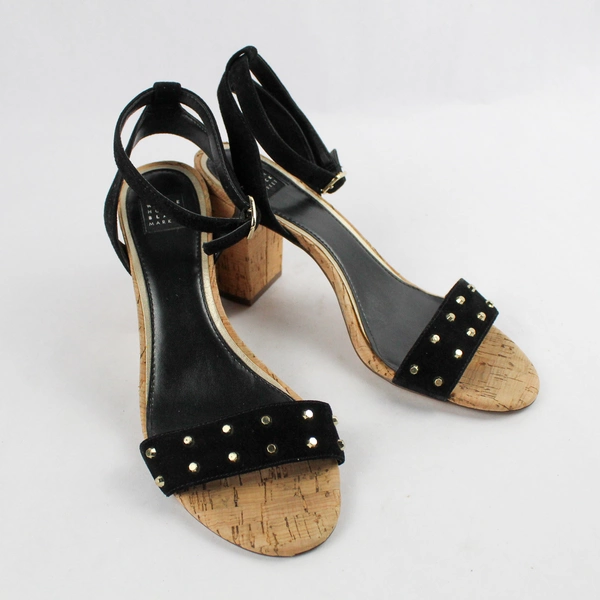 White House Black Market Size 8M "Rexx" Studded Ankle Strap Black Heeled Sandals