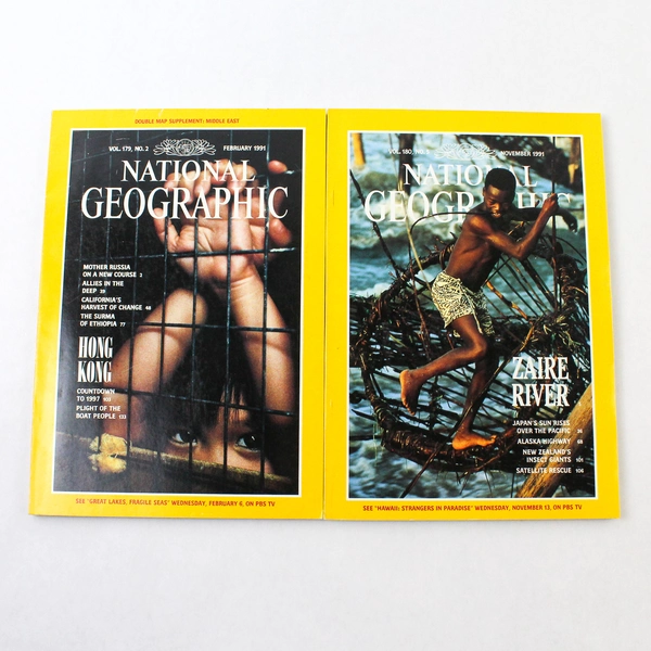 Lot of 2 Vintage National Geographic Magazines Feb & Nov 1991 Collectible