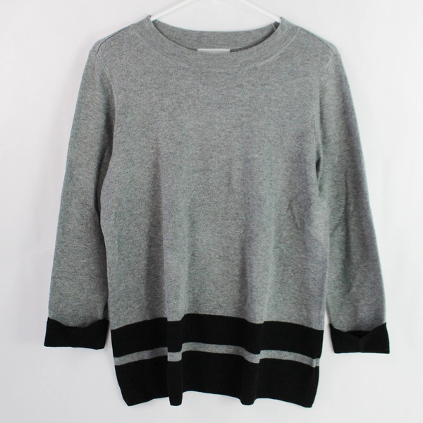 Liz Claiborne Gray Black Trim Long Sleeve Knit Pullover Sweater Size M