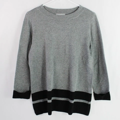 Liz Claiborne Gray Black Trim Long Sleeve Knit Pullover Sweater Size M