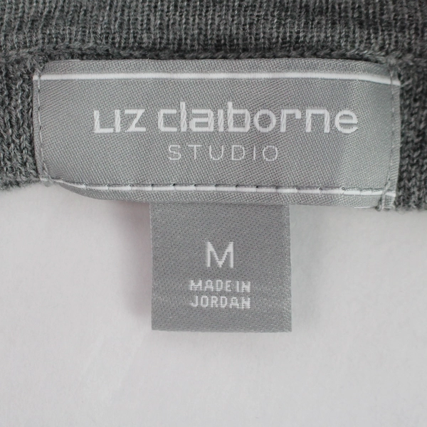 Liz Claiborne Gray Black Trim Long Sleeve Knit Pullover Sweater Size M