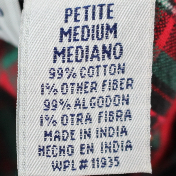 Cabin Creek Women's Red & Green Plaid Button-Up Shirt Petite M 99% Cotton