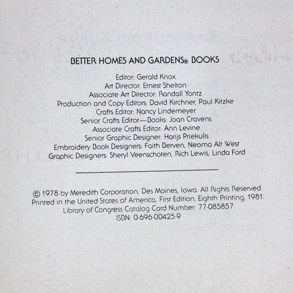Better Homes and Gardens Embroidery Edited by Gerald Knox 1978 Hardcover