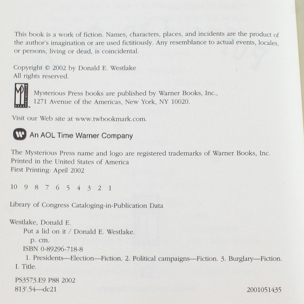 Put a Lid on It by Donald Westlake 2002 Hardcover - Good Condition