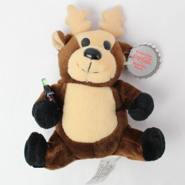 1997 Coca-Cola Reindeer Bean Bag Plush with Tag - Very Good Condition