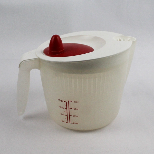 Vintage 3 Piece Blue Lid Large Salad Spinner Plastic White Wind Up Handle