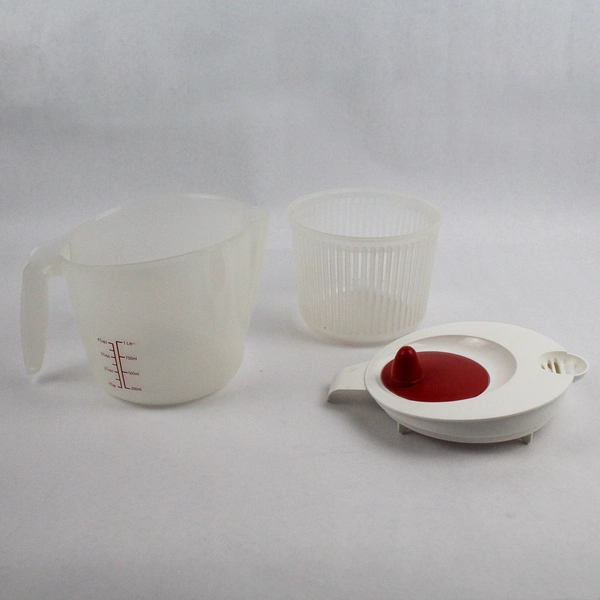 Vintage 3 Piece Blue Lid Large Salad Spinner Plastic White Wind Up Handle