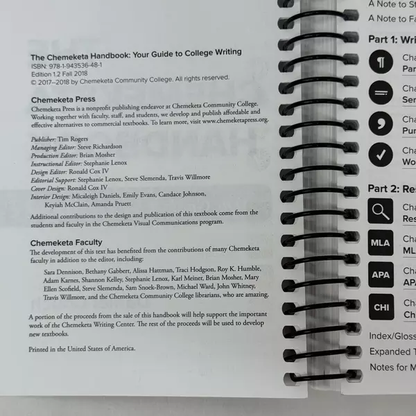 Chemeketa Handbook: Your Guide to College Writing by Daniel Couch 2018 Spiral