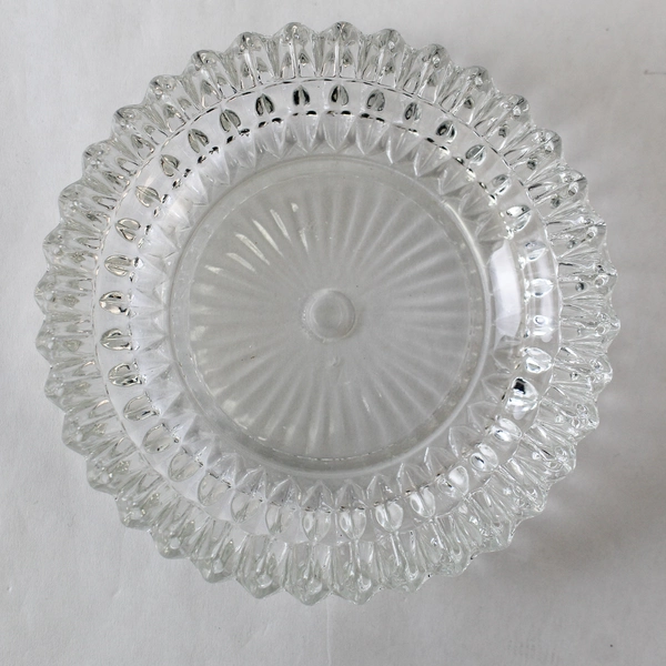 Lot of 4 Vintage Clear Glass Dishes, Platter & Vase with Geometric Pattern
