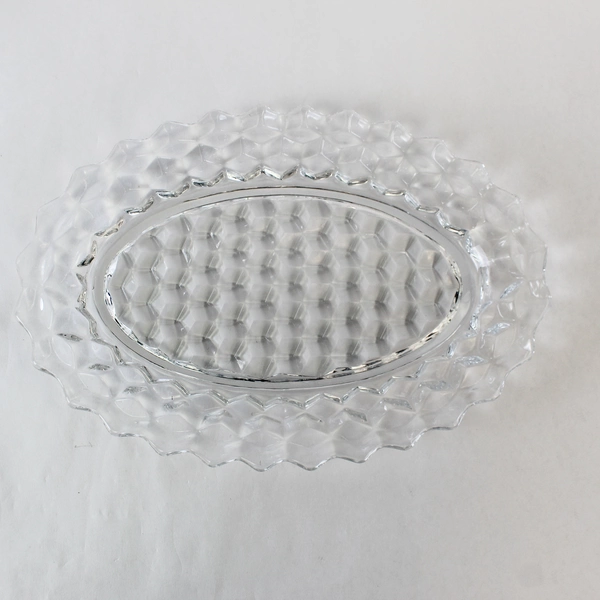 Lot of 4 Vintage Clear Glass Dishes, Platter & Vase with Geometric Pattern