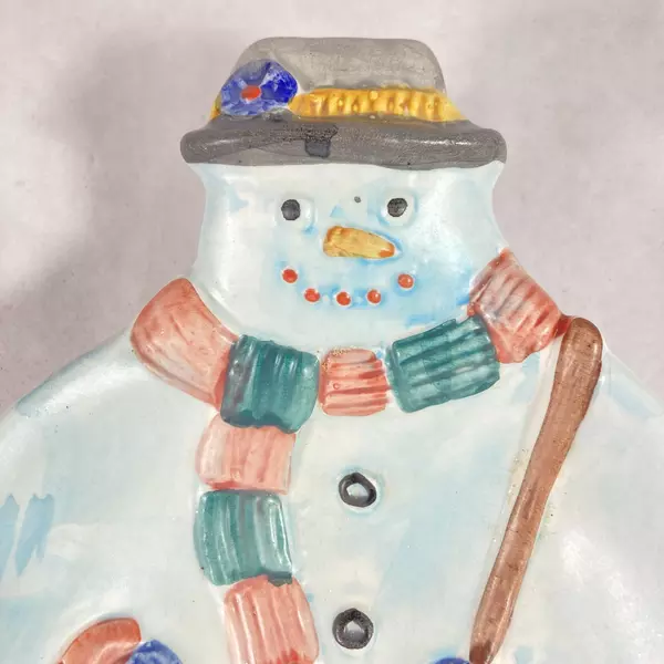 Vintage Hand Painted Ceramic Snowman Candy Dish Made in Italy 7.5"
