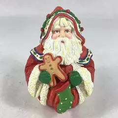Russ Berrie Santa Roly Poly Figurine with Gingerbread Man - 4.5" Holiday Decor