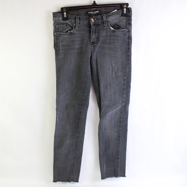 Angry Rabbit Gray Skinny Jeans Size 26/3 Raw Hem Distressed