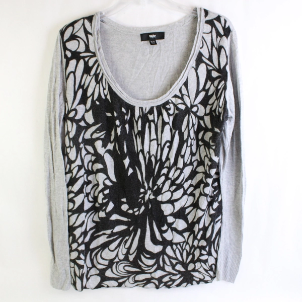 Mossimo Lightweight Knit Sweater Top Size 16W/18W Gray Floral