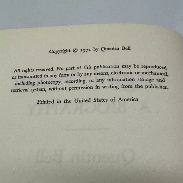 Virginia Woolf: A Biography by Quentin Bell 1972 Hardcover