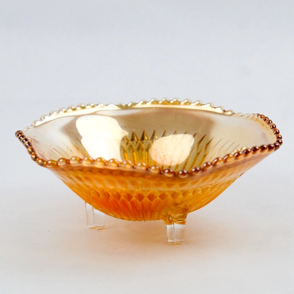 Jeannette Anniversary Marigold 3-Footed Carnival Glass Bowl